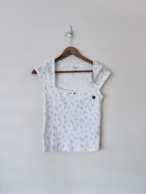 Hollister White Pointelle with Light Blue Floral Print